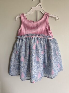 Pippa and Julie Pink Stripe & Blue Sailboat Girls' Dress